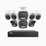 H500P - Kit de vigilancia PoE de 3K con 4 cámara bullet y 4 cámara domo y videograbador NVR de 8 canales, Resolución 3072*1728, Apertura f / 1.6 (0.005 Lux), Detección de humanos y vehículos, Micrófono incorporado, IP67