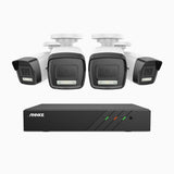 H500P - Kit de 4 cámaras de vigilancia PoE de 3K con videograbador NVR de 8 canales, Resolución 3072*1728, Apertura f / 1.6 (0.005 Lux), Detección de humanos y vehículos, Micrófono incorporado, IP67