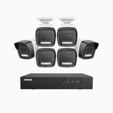 H500P - Kit de 6 cámaras de vigilancia PoE de 3K con videograbador NVR de 8 canales, Resolución 3072*1728, Apertura f / 1.6 (0.005 Lux), Detección de humanos y vehículos, Micrófono incorporado, IP67
