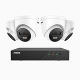 H500P - Kit de 4 cámaras de vigilancia PoE de 3K con videograbador NVR de 8 canales, Resolución 3072*1728, Apertura f / 1.6 (0.005 Lux), Detección de humanos y vehículos, Micrófono incorporado, IP67