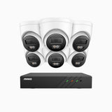 H500P - Kit de 6 cámaras de vigilancia PoE de 3K con videograbador NVR de 8 canales, Resolución 3072*1728, Apertura f / 1.6 (0.005 Lux), Detección de humanos y vehículos, Micrófono incorporado, IP67