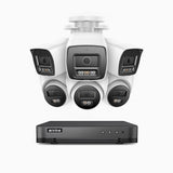 H800 - Kit de vigilancia PoE 4K con 3 cámaras bullet y 3 cámaras domo y videograbador NVR de 8 canales, Visión nocturna a color e infrarrojos, detección de humanos y vehículos, micrófono integrado, ángulo de visión 96º