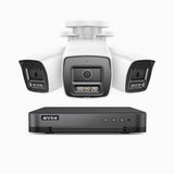 H800 - Kit de 3 cámaras de vigilancia PoE de 4K con videograbador NVR de 8 canales, Visión nocturna a color e infrarrojos, detección de humanos y vehículos, micrófono integrado, ángulo de visión 96º
