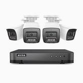 H800 - Kit de 4 cámaras de vigilancia PoE de 4K con videograbador NVR de 8 canales, Visión nocturna a color e infrarrojos, detección de humanos y vehículos, micrófono integrado, ángulo de visión 96º