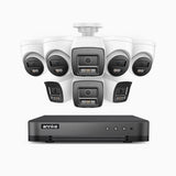 H800 - Kit de vigilancia PoE 4K con 4 cámaras bullet y 4 cámaras domo y videograbador NVR de 8 canales, Visión nocturna a color e infrarrojos, detección de humanos y vehículos, micrófono integrado, ángulo de visión 96º