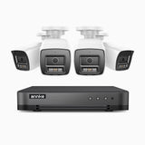 H800 - Kit de 4 cámaras de vigilancia PoE de 4K con videograbador NVR de 8 canales, Visión nocturna a color e infrarrojos, detección de humanos y vehículos, micrófono integrado, ángulo de visión 96º