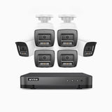 H800 - Kit de 6 cámaras de vigilancia PoE de 4K con videograbador NVR de 8 canales, Visión nocturna a color e infrarrojos, detección de humanos y vehículos, micrófono integrado, ángulo de visión 96º