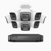 H800 - Kit de 8 cámaras de vigilancia PoE de 4K con videograbador NVR de 8 canales, Visión nocturna a color e infrarrojos, detección de humanos y vehículos, micrófono integrado, ángulo de visión 96º