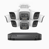 H800 - Kit de 8 cámaras de vigilancia PoE de 4K con videograbador NVR de 8 canales, Visión nocturna a color e infrarrojos, detección de humanos y vehículos, micrófono integrado, ángulo de visión 96º