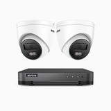 H800 - Kit de 2 cámaras de vigilancia PoE de 4K con videograbador NVR de 8 canales, Visión nocturna a color e infrarrojos, detección de humanos y vehículos, micrófono integrado, ángulo de visión 96º