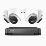 H800 - Kit de 4 cámaras de vigilancia PoE de 4K con videograbador NVR de 8 canales, Visión nocturna a color e infrarrojos, detección de humanos y vehículos, micrófono integrado, ángulo de visión 96º