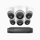 H800 - Kit de 6 cámaras de vigilancia PoE de 4K con videograbador NVR de 8 canales, Visión nocturna a color e infrarrojos, detección de humanos y vehículos, micrófono integrado, ángulo de visión 96º