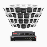H800 - Kit de vigilancia PoE 4K con 24 cámaras bullet y 8 cámaras domo y videograbador NVR de 32 canales, Visión nocturna a color e infrarrojos, detección de humanos y vehículos, micrófono integrado, ángulo de visión 96º