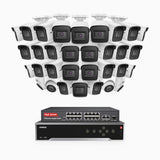 H800 - Kit de vigilancia PoE 4K con 28 cámaras bullet y 4 cámaras domo y videograbador NVR de 32 canales, Visión nocturna a color e infrarrojos, detección de humanos y vehículos, micrófono integrado, ángulo de visión 96º