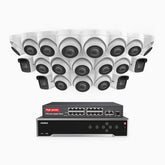 H800 - Kit de vigilancia PoE 4K con 4 cámaras bullet y 16 cámaras domo y videograbador NVR de 32 canales, Visión nocturna a color e infrarrojos, detección de humanos y vehículos, micrófono integrado, ángulo de visión 96º