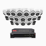 H800 - Kit de vigilancia PoE 4K con 4 cámaras bullet y 16 cámaras domo y videograbador NVR de 32 canales, Visión nocturna a color e infrarrojos, detección de humanos y vehículos, micrófono integrado, ángulo de visión 96º
