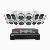 H800 - Kit de vigilancia PoE 4K con 6 cámaras bullet y 10 cámaras domo y videograbador NVR de 32 canales, Visión nocturna a color e infrarrojos, detección de humanos y vehículos, micrófono integrado, ángulo de visión 96º
