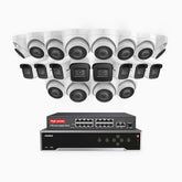 H800 - Kit de vigilancia PoE 4K con 8 cámaras bullet y 12 cámaras domo y videograbador NVR de 32 canales, Visión nocturna a color e infrarrojos, detección de humanos y vehículos, micrófono integrado, ángulo de visión 96º