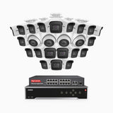 H800 - Kit de vigilancia PoE 4K con 20 cámaras bullet y 4 cámaras domo y videograbador NVR de 32 canales, Visión nocturna a color e infrarrojos, detección de humanos y vehículos, micrófono integrado, ángulo de visión 96º