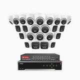 H800 - Kit de vigilancia PoE 4K con 10 cámaras bullet y 14 cámaras domo y videograbador NVR de 32 canales, Visión nocturna a color e infrarrojos, detección de humanos y vehículos, micrófono integrado, ángulo de visión 96º