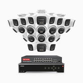 H800 - Kit de vigilancia PoE 4K con 12 cámaras bullet y 12 cámaras domo y videograbador NVR de 32 canales, Visión nocturna a color e infrarrojos, detección de humanos y vehículos, micrófono integrado, ángulo de visión 96º