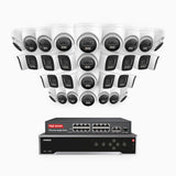 H800 - Kit de vigilancia PoE 4K con 14 cámaras bullet y 18 cámaras domo y videograbador NVR de 32 canales, Visión nocturna a color e infrarrojos, detección de humanos y vehículos, micrófono integrado, ángulo de visión 96º