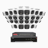 H800 - Kit de vigilancia PoE 4K con 16 cámaras bullet y 16 cámaras domo y videograbador NVR de 32 canales, Visión nocturna a color e infrarrojos, detección de humanos y vehículos, micrófono integrado, ángulo de visión 96º