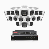H800 - Kit de vigilancia PoE 4K con 16 cámaras bullet y 4 cámaras domo y videograbador NVR de 32 canales, Visión nocturna a color e infrarrojos, detección de humanos y vehículos, micrófono integrado, ángulo de visión 96º