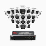 H800 - Kit de vigilancia PoE 4K con 16 cámaras bullet y 8 cámaras domo y videograbador NVR de 32 canales, Visión nocturna a color e infrarrojos, detección de humanos y vehículos, micrófono integrado, ángulo de visión 96º