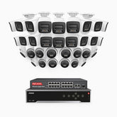 H800 - Kit de vigilancia PoE 4K con 18 cámaras bullet y 14 cámaras domo y videograbador NVR de 32 canales, Visión nocturna a color e infrarrojos, detección de humanos y vehículos, micrófono integrado, ángulo de visión 96º
