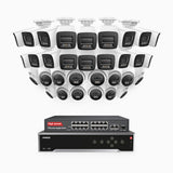 H800 - Kit de vigilancia PoE 4K con 18 cámaras bullet y 14 cámaras domo y videograbador NVR de 32 canales, Visión nocturna a color e infrarrojos, detección de humanos y vehículos, micrófono integrado, ángulo de visión 96º