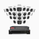 H800 - Kit de vigilancia PoE 4K con 18 cámaras bullet y 6 cámaras domo y videograbador NVR de 32 canales, Visión nocturna a color e infrarrojos, detección de humanos y vehículos, micrófono integrado, ángulo de visión 96º