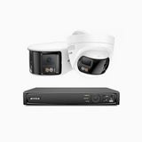FDH600 - Kit de vigilancia PoE con 1 X 6MP cámara bullet y 1 cámaras domo y videograbador NVR de 8 canales, panorámica doble lente, Visión Nocturna con Doble Luz, Audio Bidireccional, Sirena y Alarma Activas, Detección de Personas y Vehículos, IP67