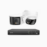 FDH800 - Kit de vigilancia PoE de 4K con 1 cámara bullet y 1 cámaras domo y videograbador NVR de 8 canales, panorámica doble lente, visión nocturna inteligente con doble luz, audio bidireccional, detección de personas y vehículos, IP67