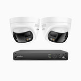 FDH800 - Kit de 2 cámaras de vigilancia PoE de 4K con videograbador NVR de 8 canales, panorámica doble lente, visión nocturna inteligente con doble luz, audio bidireccional, sirena y alarma activas, detección de personas y vehículos, IP67