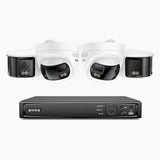 FDH800 - Kit de vigilancia PoE de 4K con 2 cámara bullet y 2 cámaras domo y videograbador NVR de 8 canales, panorámica doble lente, visión nocturna inteligente con doble luz, audio bidireccional, detección de personas y vehículos, IP67