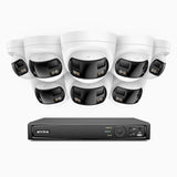 FDH800 - Kit de 8 cámaras de vigilancia PoE de 4K con videograbador NVR de 8 canales, panorámica doble lente, visión nocturna inteligente con doble luz, audio bidireccional, sirena y alarma activas, detección de personas y vehículos, IP67