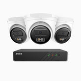H500 - Kit de 3 cámaras de vigilancia PoE de 3K con videograbador NVR de 8 canales, Visión nocturna inteligente de doble luz, 3072 × 1728 a 20 fps, detección inteligente de personas y vehículos, micrófono integrado, IP67