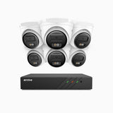 H500 - Kit de 6 cámaras de vigilancia PoE de 3K con videograbador NVR de 8 canales, Visión nocturna inteligente de doble luz, 3072 × 1728 a 20 fps, detección inteligente de personas y vehículos, micrófono integrado, IP67