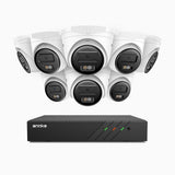 H500 - Kit de 8 cámaras de vigilancia PoE de 3K con videograbador NVR de 8 canales, Visión nocturna inteligente de doble luz, 3072 × 1728 a 20 fps, detección inteligente de personas y vehículos, micrófono integrado, IP67