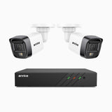 H500 - Kit de 2 cámaras de vigilancia PoE de 3K con videograbador NVR de 8 canales, Visión nocturna inteligente de doble luz, 3072 × 1728 a 20 fps, detección inteligente de personas y vehículos, micrófono integrado, IP67