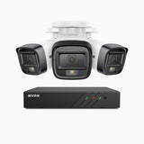 H500 - Kit de 3 cámaras de vigilancia PoE de 3K con videograbador NVR de 8 canales, Visión nocturna inteligente de doble luz, 3072 × 1728 a 20 fps, detección inteligente de personas y vehículos, micrófono integrado, IP67