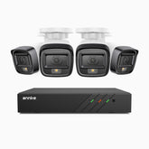 H500 - Kit de 4 cámaras de vigilancia PoE de 3K con videograbador NVR de 8 canales, Visión nocturna inteligente de doble luz, 3072 × 1728 a 20 fps, detección inteligente de personas y vehículos, micrófono integrado, IP67