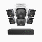 H500 - Kit de 6 cámaras de vigilancia PoE de 3K con videograbador NVR de 8 canales, Visión nocturna inteligente de doble luz, 3072 × 1728 a 20 fps, detección inteligente de personas y vehículos, micrófono integrado, IP67