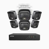 H500 - Kit de 6 cámaras de vigilancia PoE de 3K con videograbador NVR de 8 canales, Visión nocturna inteligente de doble luz, 3072 × 1728 a 20 fps, detección inteligente de personas y vehículos, micrófono integrado, IP67