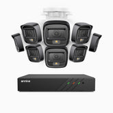 H500 - Kit de 8 cámaras de vigilancia PoE de 3K con videograbador NVR de 8 canales, Visión nocturna inteligente de doble luz, 3072 × 1728 a 20 fps, detección inteligente de personas y vehículos, micrófono integrado, IP67