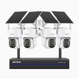 WBS400 - Kit de 4 cámaras de vigilancia inalámbrico de 4MP con videograbador NVR de 8 canales, WiFi bi-bande, détection mouvement, audio bidirectionnel, alimenté par batterie et énergie solaire, 270° Pan & 90° Tilt, compatible avec Alexa