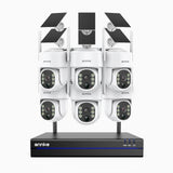 WBS400 - Kit de 6 cámaras de vigilancia inalámbrico de 4MP con videograbador NVR de 8 canales, WiFi bi-bande, détection mouvement, audio bidirectionnel, alimenté par batterie et énergie solaire, 270° Pan & 90° Tilt, compatible avec Alexa
