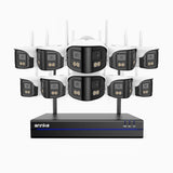 WSCD400P - Kit de 10 cámaras de vigilancia inalámbrico de 4MP con videograbador NVR de 16 canales, Doble Lente, WiFi Dual-Band 2.4G/5G, Visión Nocturna a Color, Audio Bidireccional, Almacenamiento en la Nube y Local hasta 256 GB, Compatible con Alexa