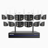 WSCD400P - Kit de 12 cámaras de vigilancia inalámbrico de 4MP con videograbador NVR de 16 canales, Doble Lente, WiFi Dual-Band 2.4G/5G, Visión Nocturna a Color, Audio Bidireccional, Almacenamiento en la Nube y Local hasta 256 GB, Compatible con Alexa